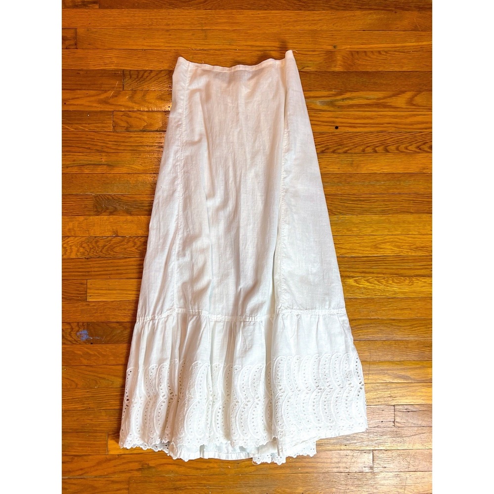 Antique Edwardian White Cotton Petticoat Scalloped Boho Crochet Maxi Skirt Full